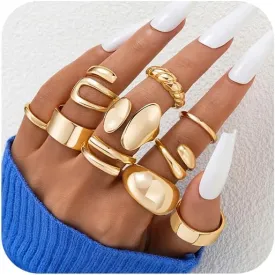 F ME 10 PCS Gold Rings Set for Women Non Tarnish, 18K Gold Plated Chunky Stackable Rings, Statement Stacking Womens Ring Pack