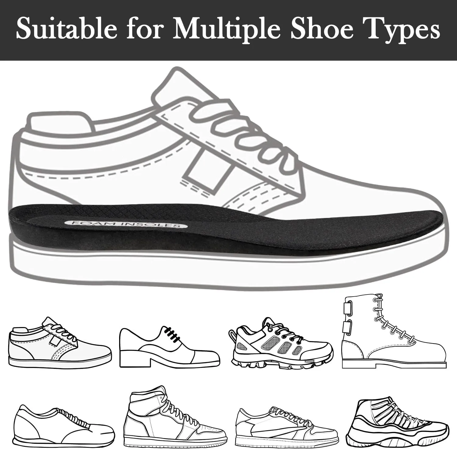 Foam Insole for Skechers Shoes, Replacement Inserts for Men's and Women's Sneakers
