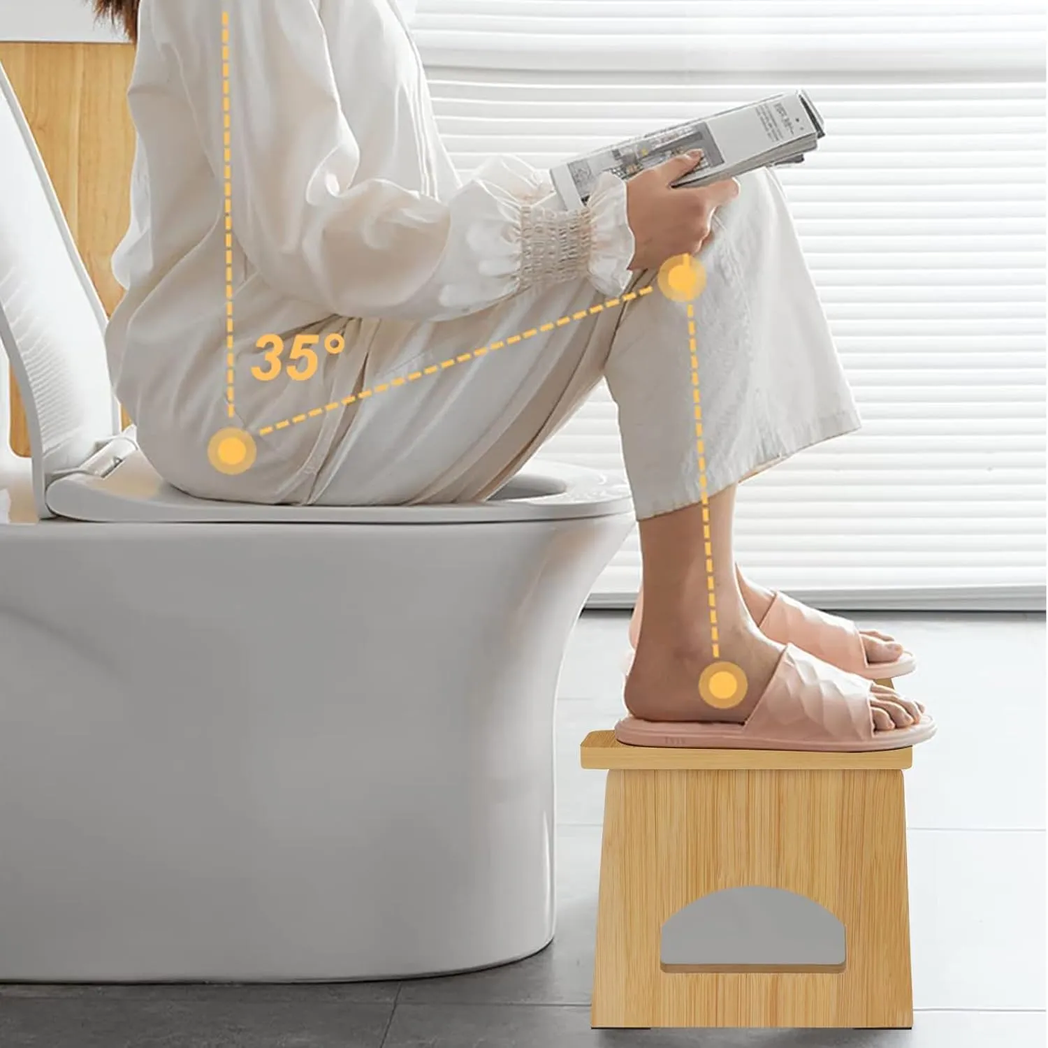 Foldable Toilet Stool, 2 Pack 7.5 Inches Poop Stool for Bathroom, Bamboo Toilet Stool Squat Adult, Collapsible Squatting Bathroom Potty Stool with Non-Slip Strip, Improve Squatting Posture and Comfort