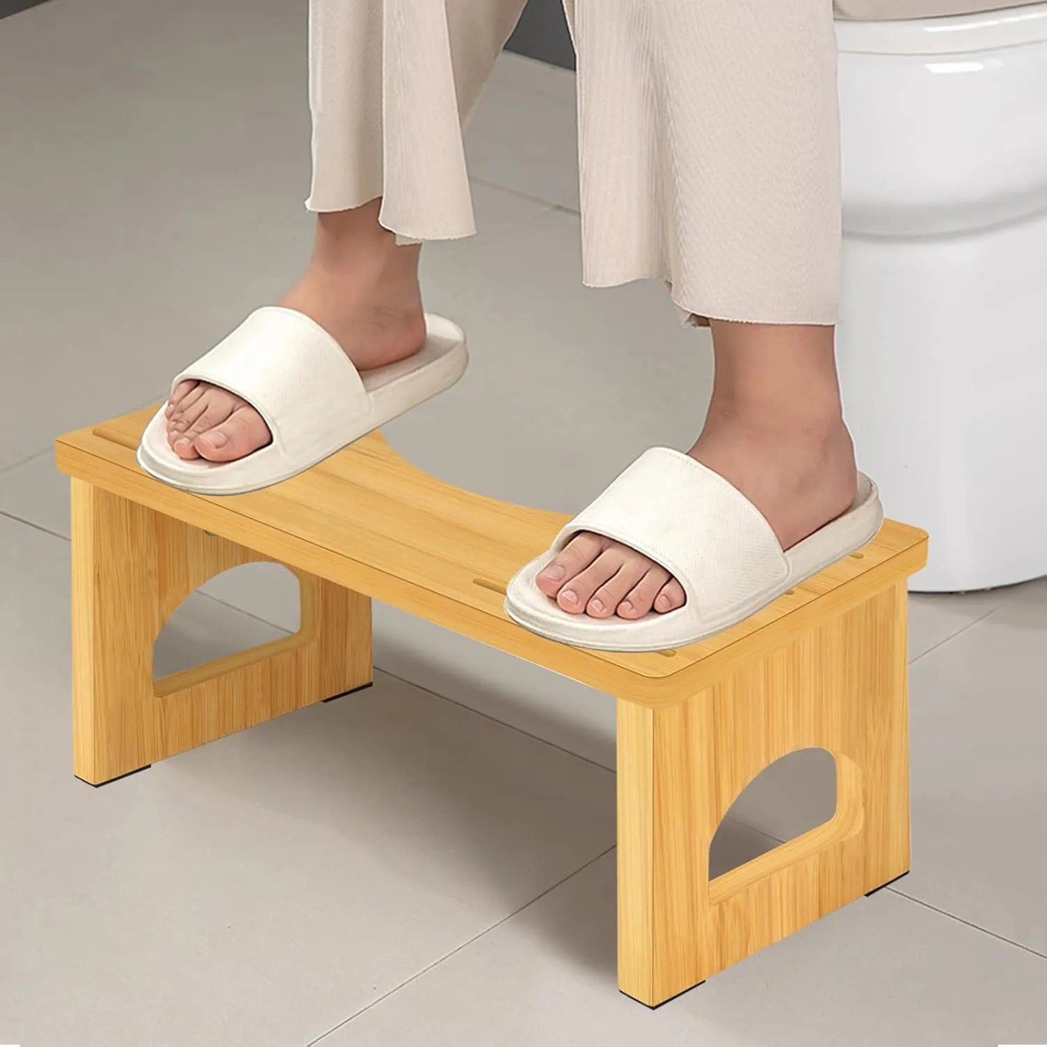 Foldable Toilet Stool, 2 Pack 7.5 Inches Poop Stool for Bathroom, Bamboo Toilet Stool Squat Adult, Collapsible Squatting Bathroom Potty Stool with Non-Slip Strip, Improve Squatting Posture and Comfort