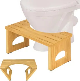 Foldable Toilet Stool, 2 Pack 7.5 Inches Poop Stool for Bathroom, Bamboo Toilet Stool Squat Adult, Collapsible Squatting Bathroom Potty Stool with Non-Slip Strip, Improve Squatting Posture and Comfort