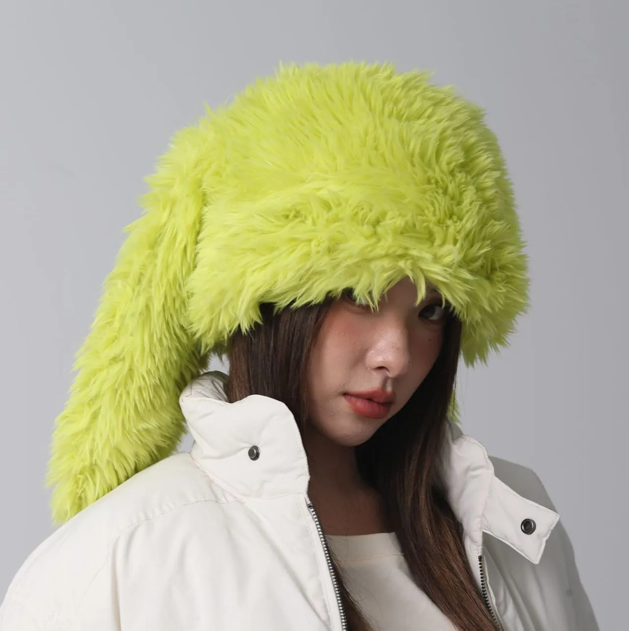 Furry Beanie Bunny Ears Hat Fluffy Warm Hat Plush Slouchy Beanies for Indoor and Outdoor