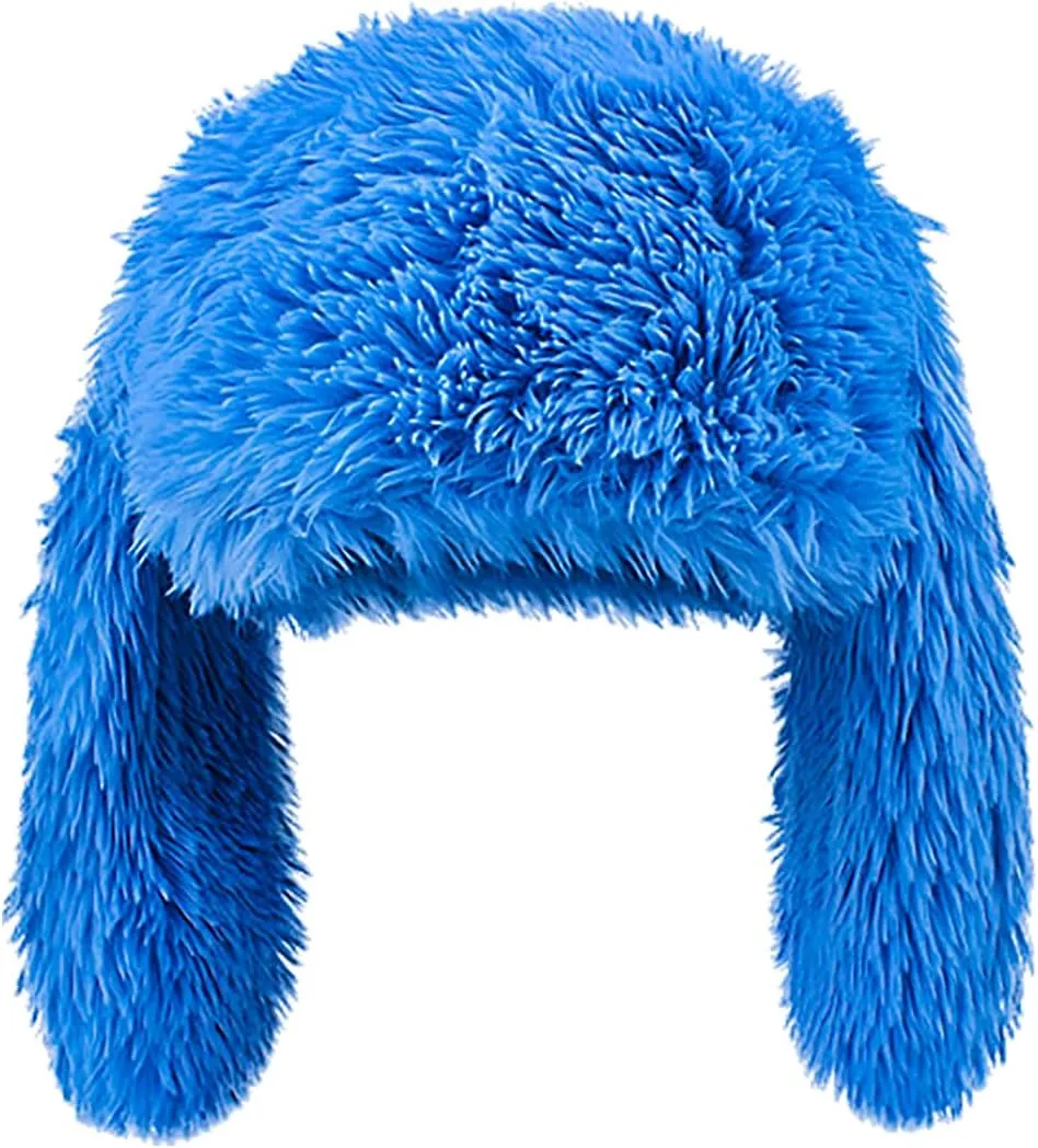 Furry Beanie Bunny Ears Hat Fluffy Warm Hat Plush Slouchy Beanies for Indoor and Outdoor