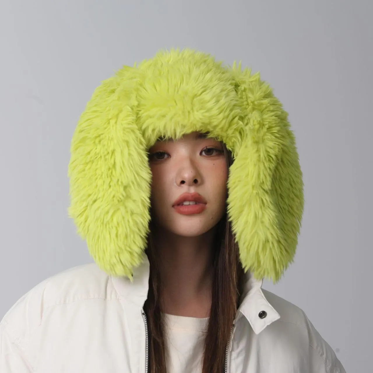 Furry Beanie Bunny Ears Hat Fluffy Warm Hat Plush Slouchy Beanies for Indoor and Outdoor