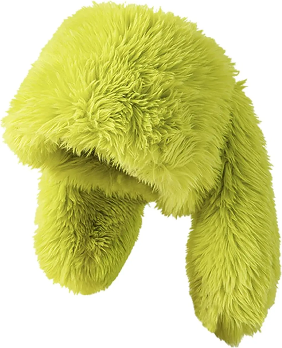 Furry Beanie Bunny Ears Hat Fluffy Warm Hat Plush Slouchy Beanies for Indoor and Outdoor