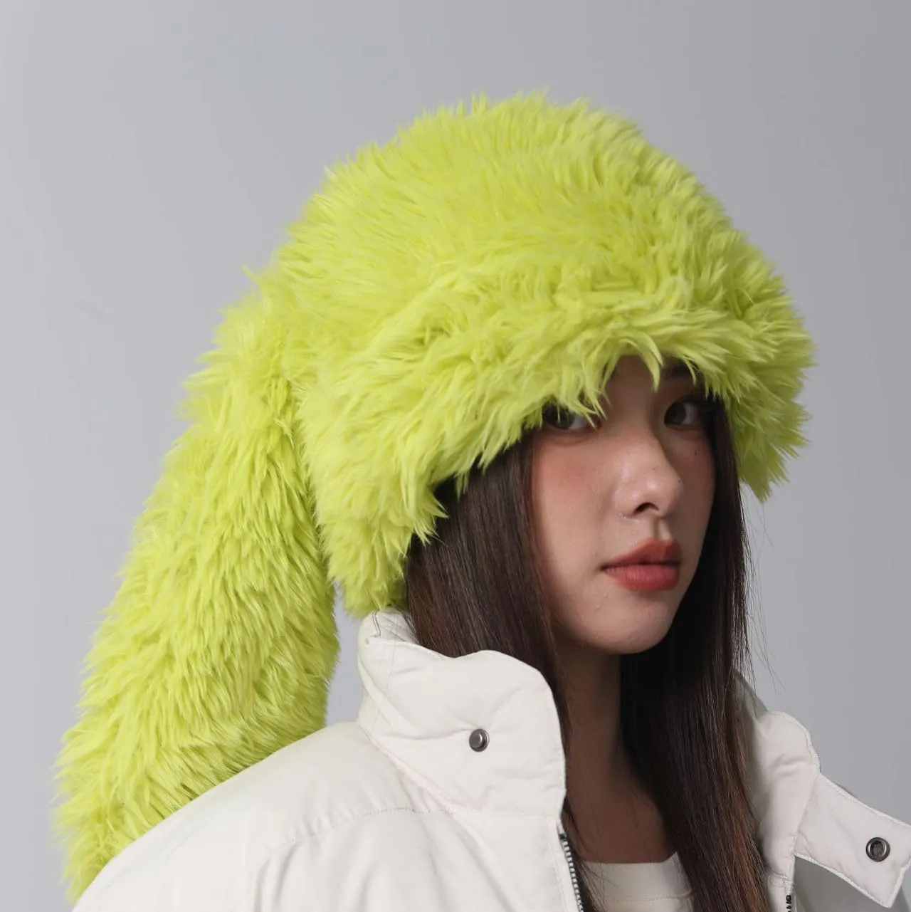 Furry Beanie Bunny Ears Hat Fluffy Warm Hat Plush Slouchy Beanies for Indoor and Outdoor