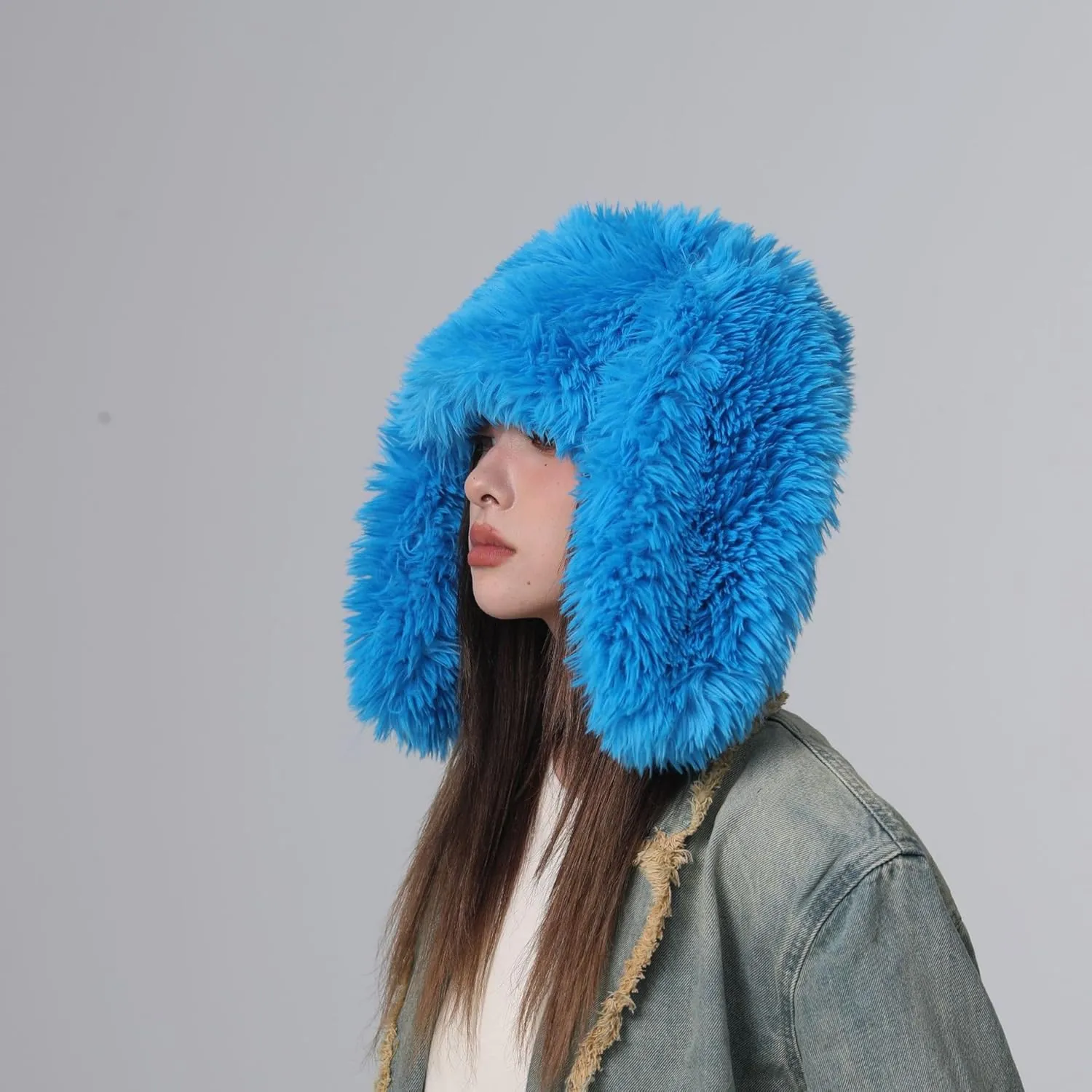 Furry Beanie Bunny Ears Hat Fluffy Warm Hat Plush Slouchy Beanies for Indoor and Outdoor