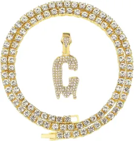 Gold Silver Initial Letter Necklaces for Men/Women, Dripping Initial Letter Pendant Necklaces A-Z, Mens Necklace Initial Letter chains