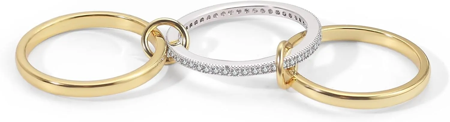 Gold Stackable Rings for Women Non Tarnish, Interlocking 3 Rings Set with CZ Cubic Zirconia Band, Dainty 18K Gold Plated Multi Stacked Statement Rings for Women