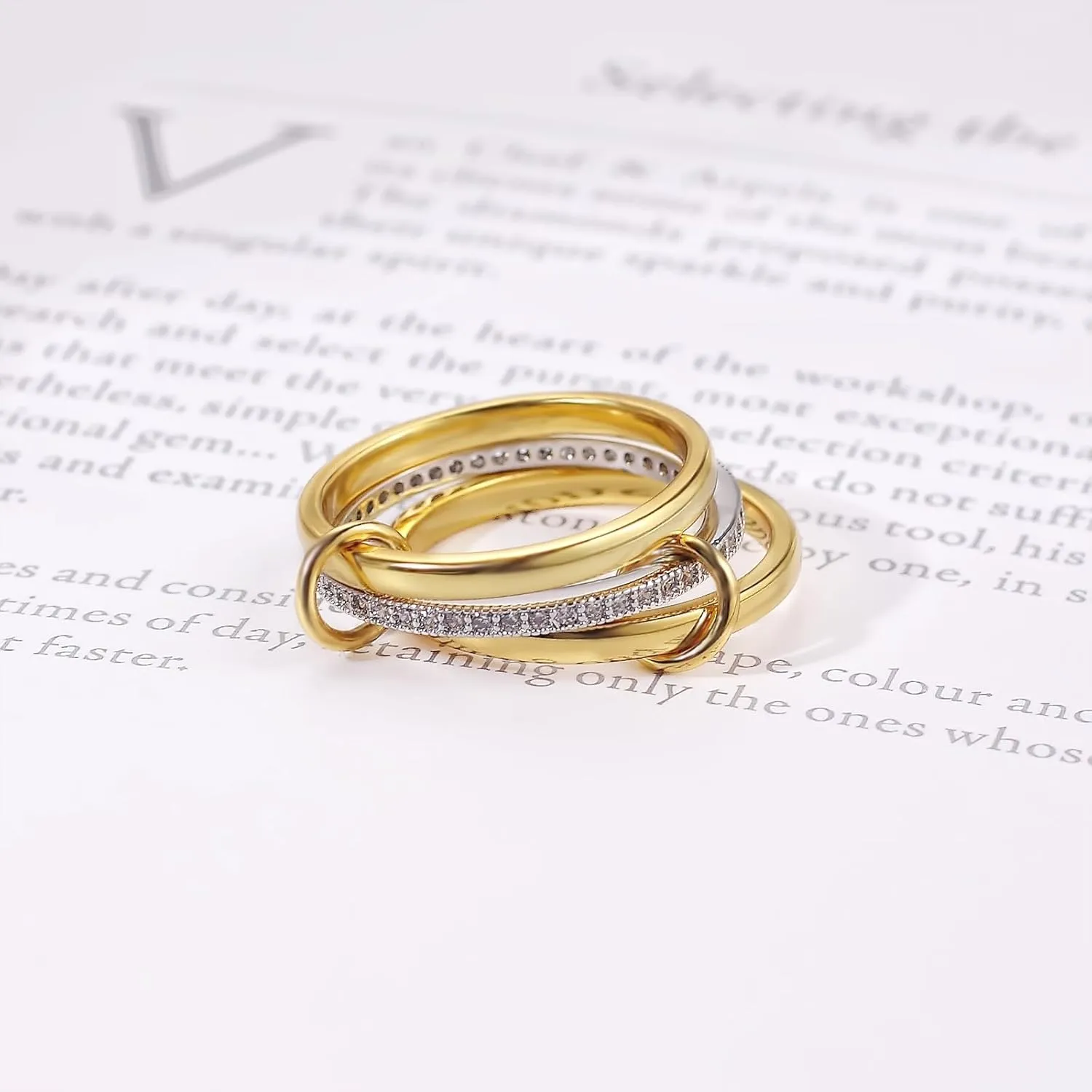 Gold Stackable Rings for Women Non Tarnish, Interlocking 3 Rings Set with CZ Cubic Zirconia Band, Dainty 18K Gold Plated Multi Stacked Statement Rings for Women