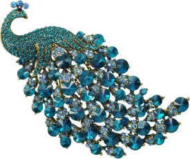 Gyn&Joy Vitage Style Crystal Large Peacock Feather Pin Brooch