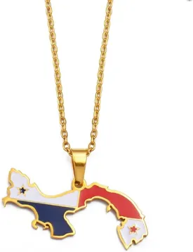 Hafrita Panama Map Flag Pendant Necklace For Women Men Panamanian Stainless Steel Necklace
