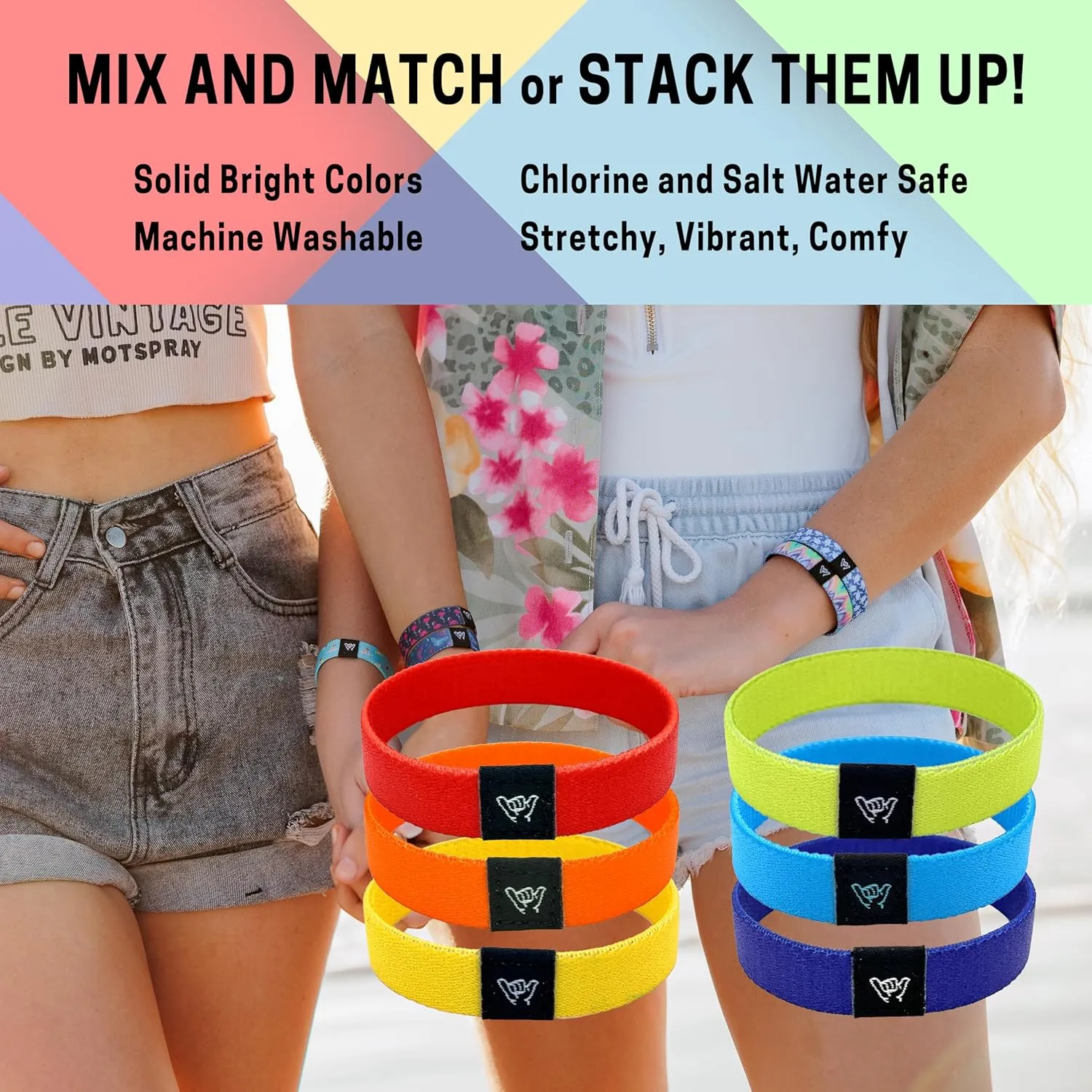 Hang Loose Bands - Colored Stretch Bracelet for Men Women & Teens - Summer - Boho Solid Color Wristband  Friendship Bracelets - Surfer Wrist Band