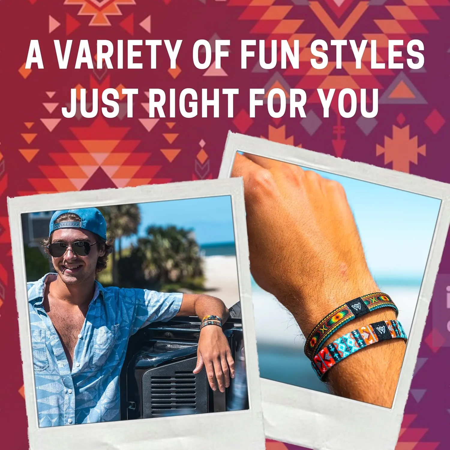 Hang Loose Bands - Southwestern Bracelet for Men, Women & Teens - Comfy Tribal Print and Boho - Western Style Reversible Wristband