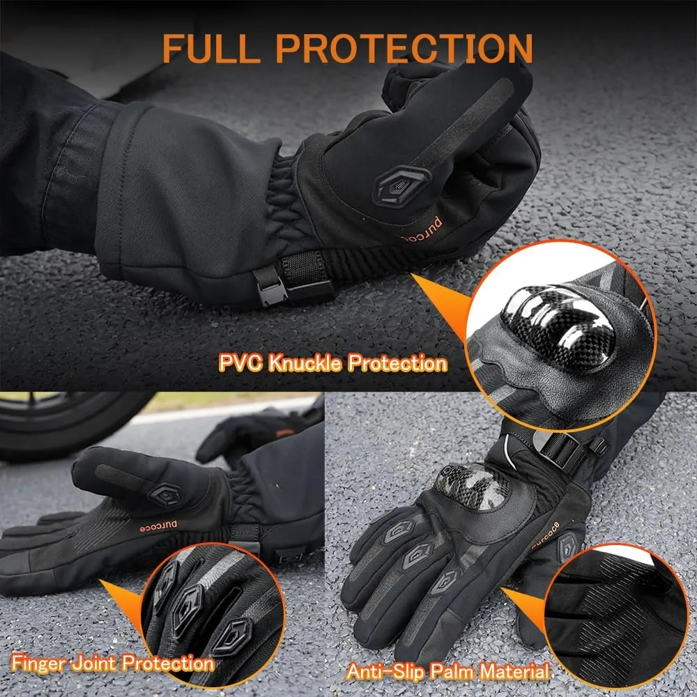 Heated Motorcycle Gloves for Men & Women - 7.4V 3000mAh Rechargeable Batteries, Electric, Touchscreen, Waterproof, Windproof, Non-Slip, Skiing, Cycling, Fishing