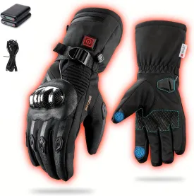 Heated Motorcycle Gloves for Men & Women - 7.4V 3000mAh Rechargeable Batteries, Electric, Touchscreen, Waterproof, Windproof, Non-Slip, Skiing, Cycling, Fishing