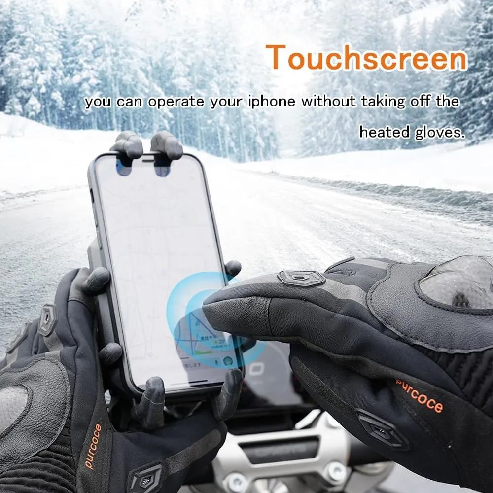 Heated Motorcycle Gloves for Men & Women - 7.4V 3000mAh Rechargeable Batteries, Electric, Touchscreen, Waterproof, Windproof, Non-Slip, Skiing, Cycling, Fishing