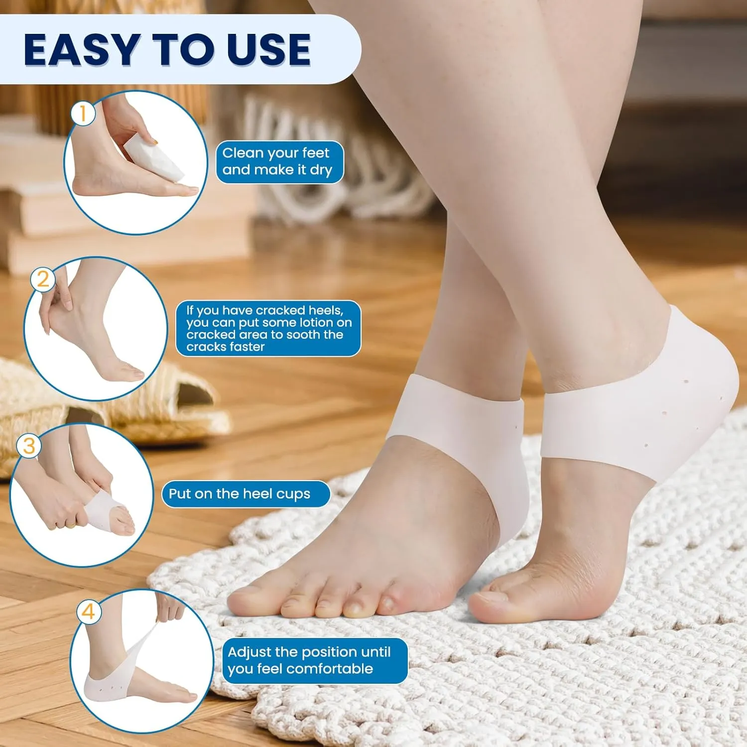 Heel Cups, Plantar Fasciitis Inserts, Heel Pads Cushion (3 Pairs, FSA or HSA Eligible) Great for Heel Pain, Heal Dry Cracked Heels, Achilles Tendinitis, for Men & Women. (Gel Heel Cups)