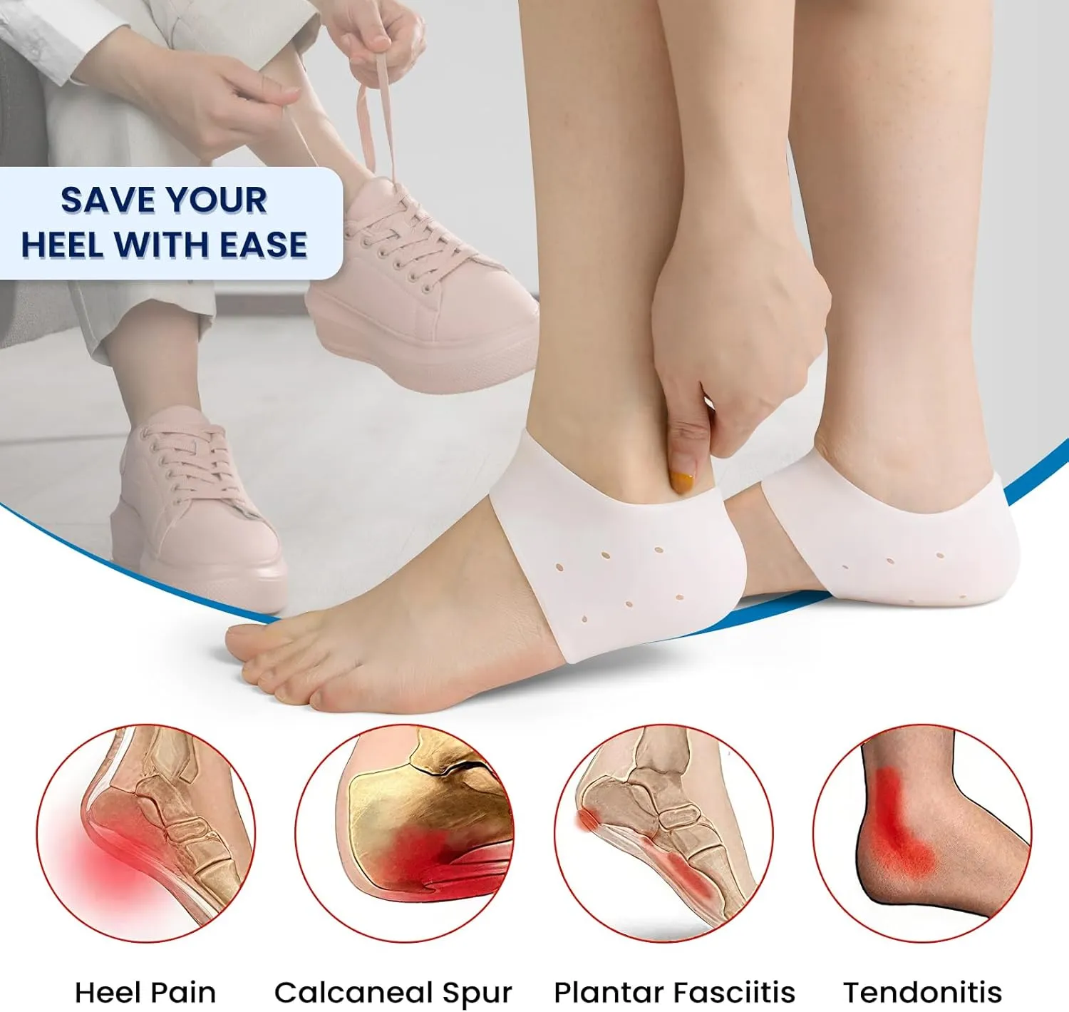 Heel Cups, Plantar Fasciitis Inserts, Heel Pads Cushion (3 Pairs, FSA or HSA Eligible) Great for Heel Pain, Heal Dry Cracked Heels, Achilles Tendinitis, for Men & Women. (Gel Heel Cups)