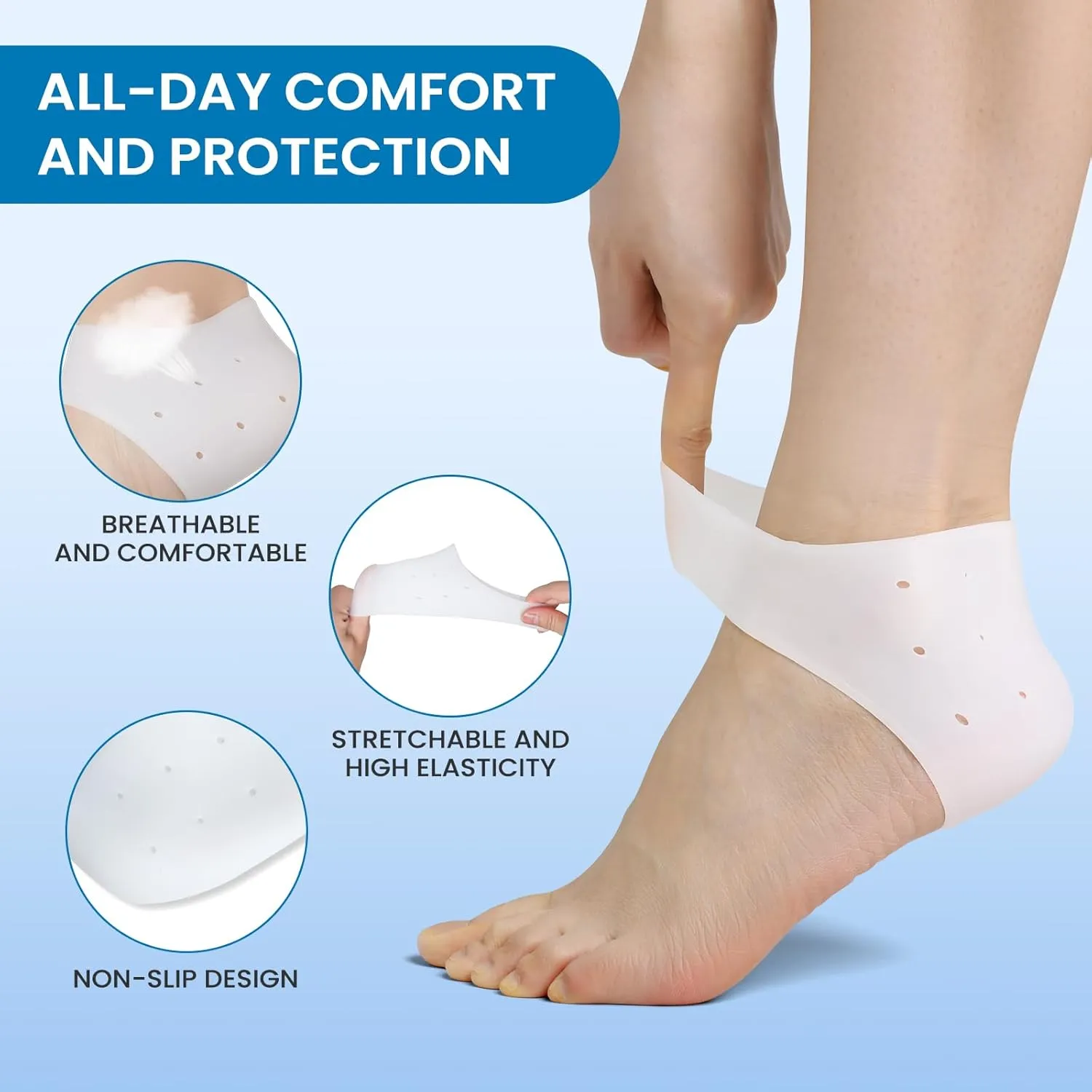 Heel Cups, Plantar Fasciitis Inserts, Heel Pads Cushion (3 Pairs, FSA or HSA Eligible) Great for Heel Pain, Heal Dry Cracked Heels, Achilles Tendinitis, for Men & Women. (Gel Heel Cups)