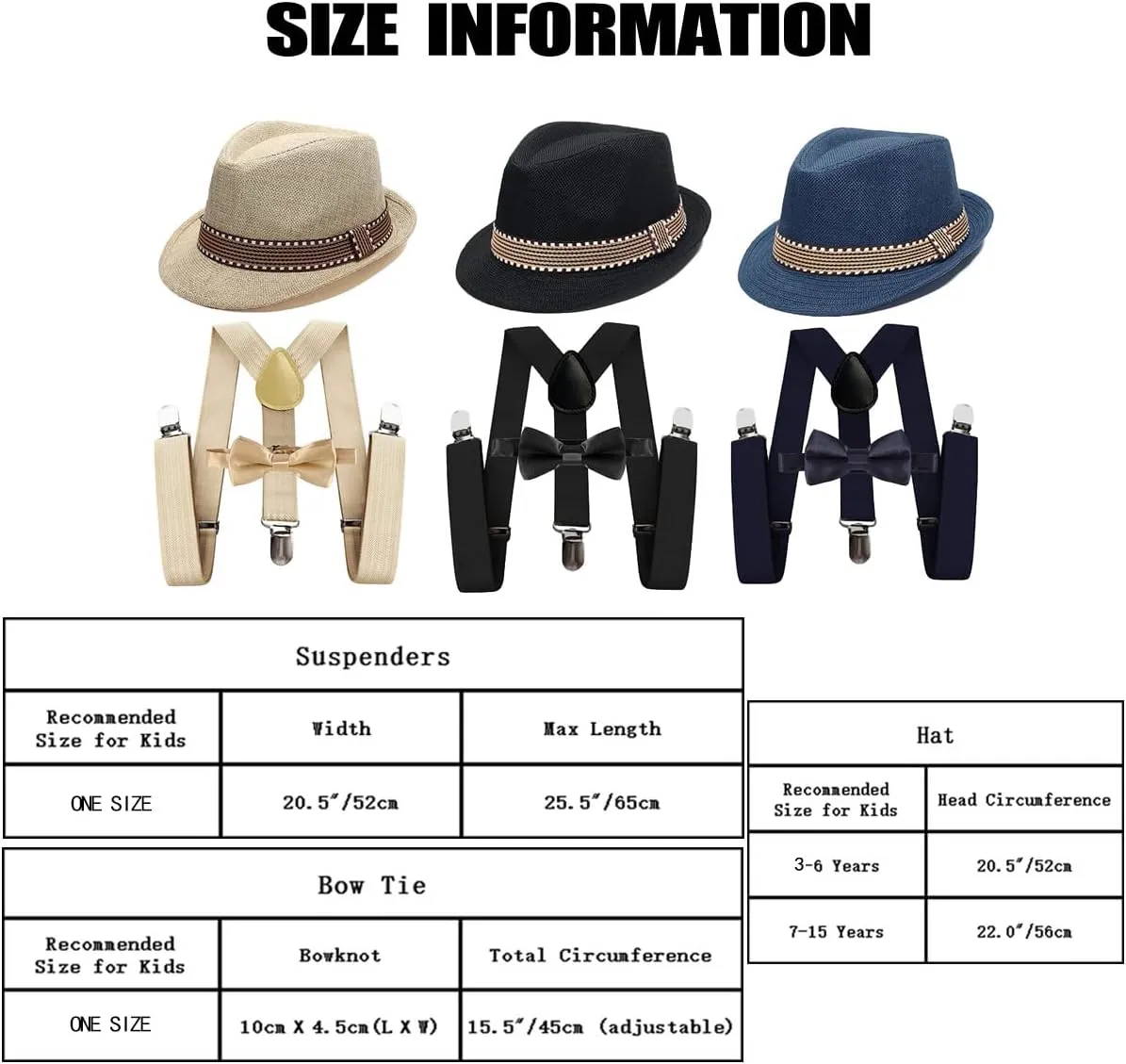 HIHCBF 1920s Kids Costume Accessories Set Boys Party Outfits Adjustable Suspenders Pre-Tied Bow Tie Short Brim Fedora Hat