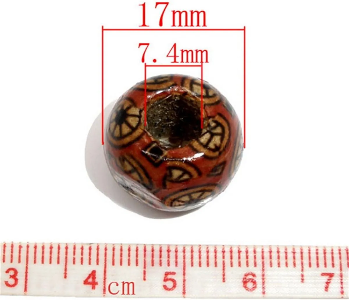 Housweety 100 Mixed Painted Drum Wood Spacer Beads 17x16mm, Round Loose Bulk for Braids, African Beads for Hair, Jewelry Making, Craft DIY, Macrame Rosary Bracelet Necklace Making