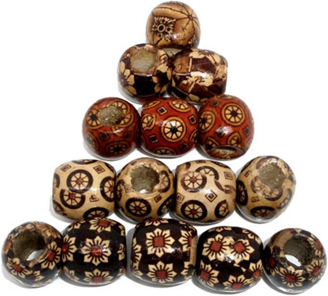 Housweety 100 Mixed Painted Drum Wood Spacer Beads 17x16mm, Round Loose Bulk for Braids, African Beads for Hair, Jewelry Making, Craft DIY, Macrame Rosary Bracelet Necklace Making