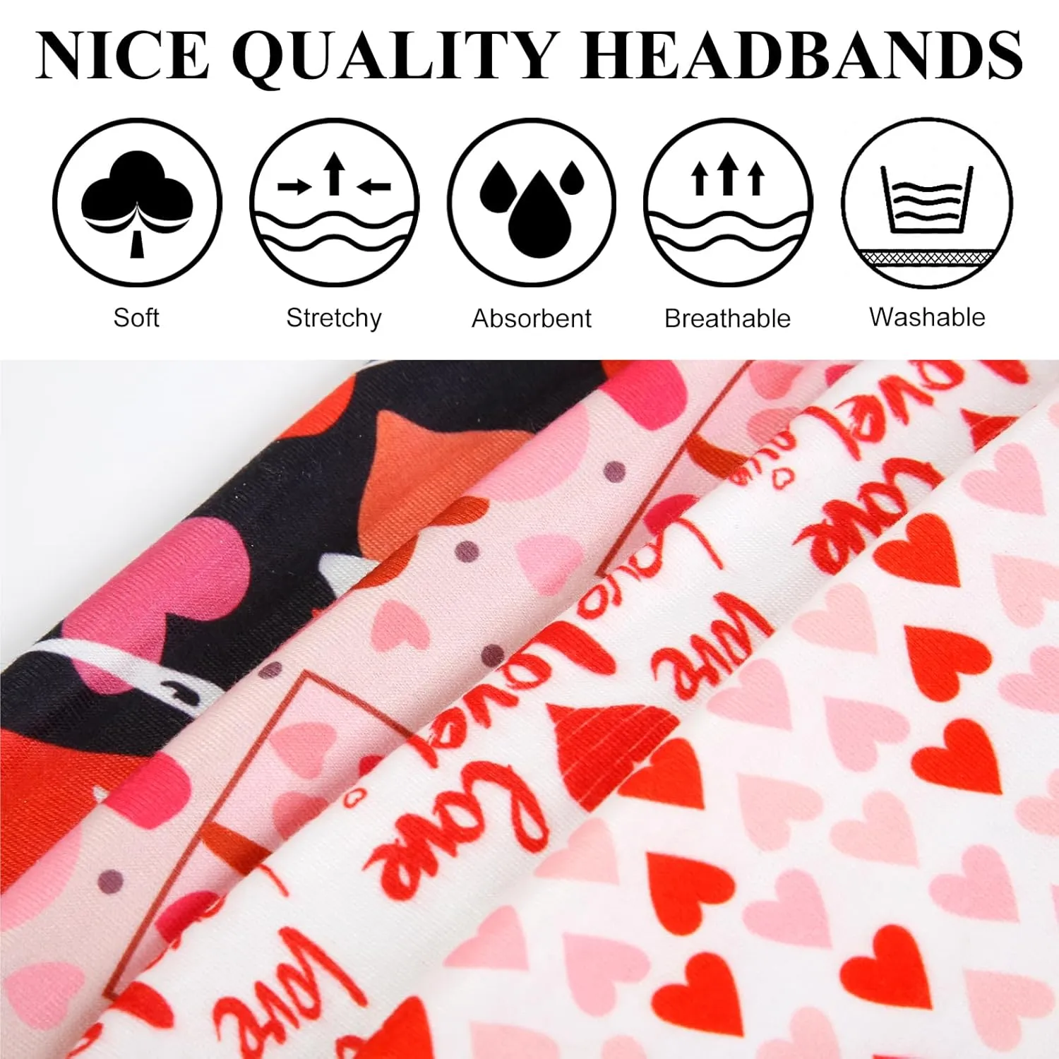 Huachi 4 Packs Valentine Headbands for Women Wide Knotted Valentine Heart Headbands Trendy Love Head Bands for Womens Hair Large Bandana Hairbands Valentines Gifts Hair Accessories
