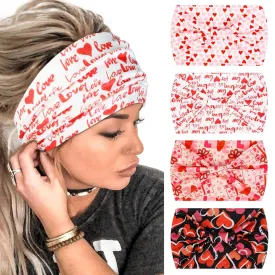 Huachi 4 Packs Valentine Headbands for Women Wide Knotted Valentine Heart Headbands Trendy Love Head Bands for Womens Hair Large Bandana Hairbands Valentines Gifts Hair Accessories