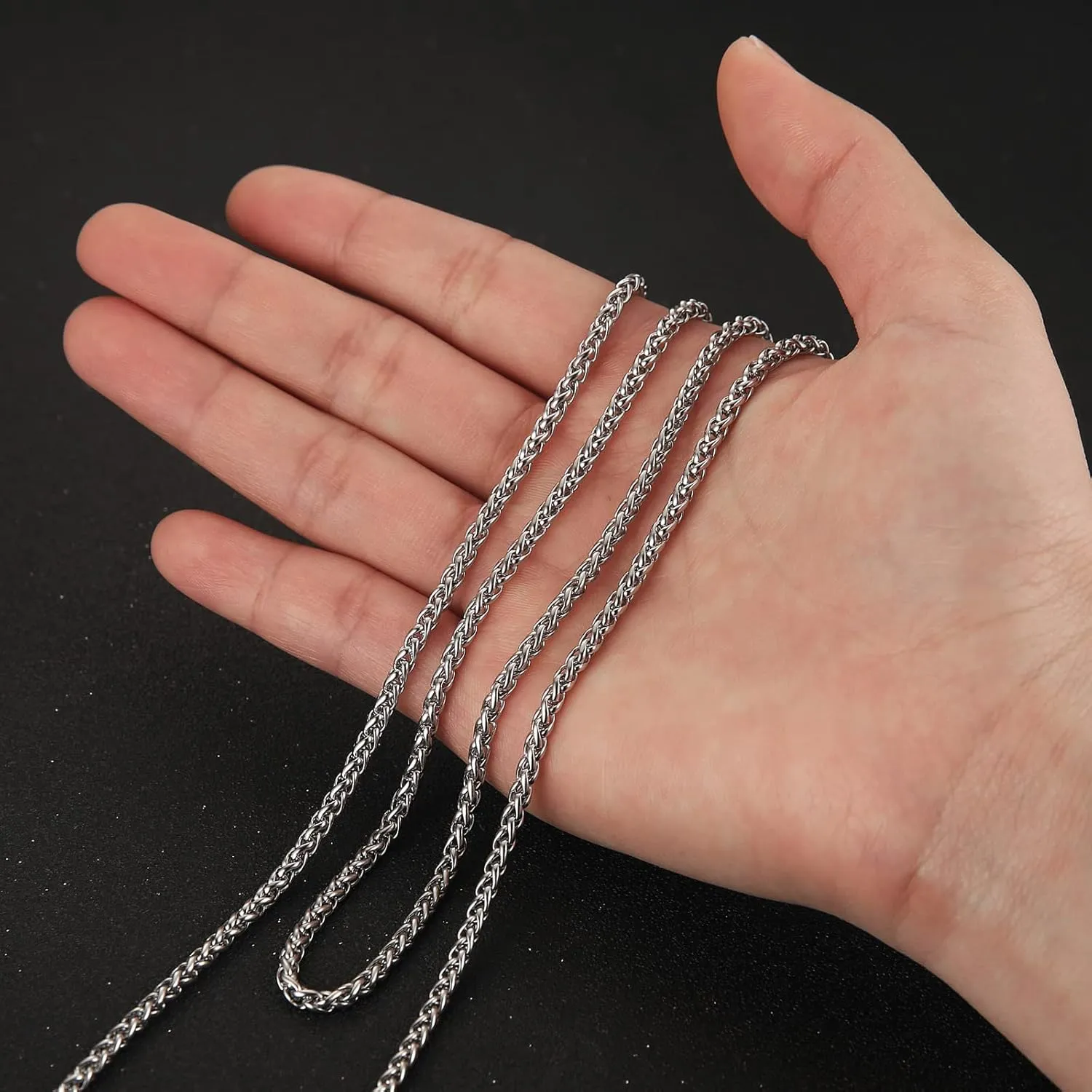 HZMAN 3.0 mm Stainless Steel Wheat Silver Chain Necklaces for Men & Women 16" -36"