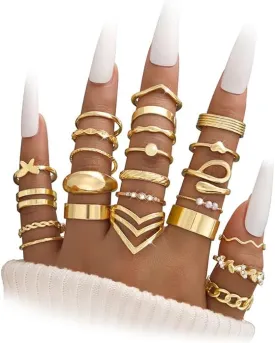 iF YOU 25 Pcs Gold Knuckle Ring Set for Women, Chunky Stackable Finger Midi Rings, Simple Stacking Cute Rings Pack Trendy Stuff Jewelry Gift