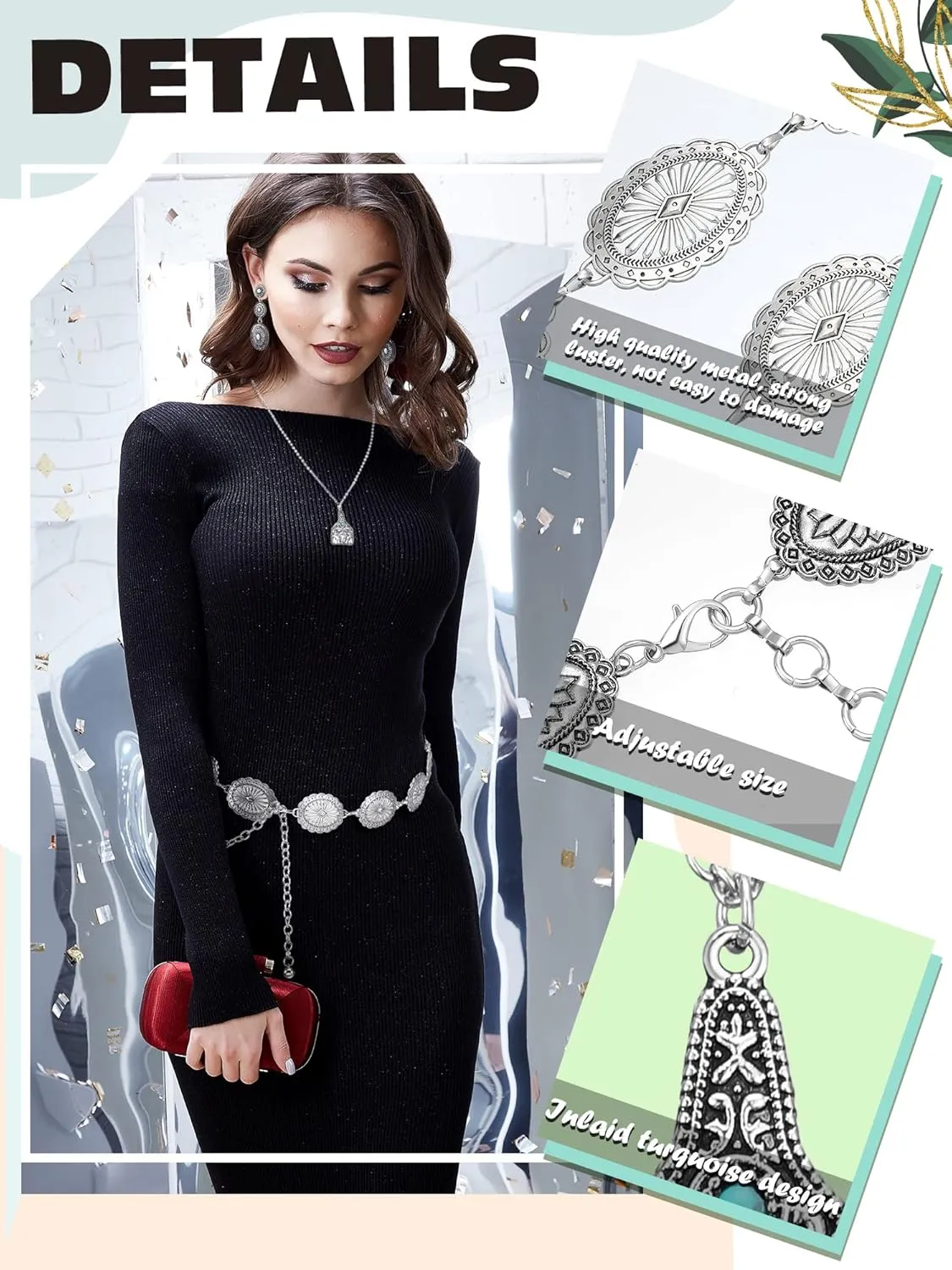 Inbagi 3 Pcs Western Jewelry for Women Bohemian Set, Boho Pendant Long Choker, Faux Leather Layered Bracelet, Dangle Earrings