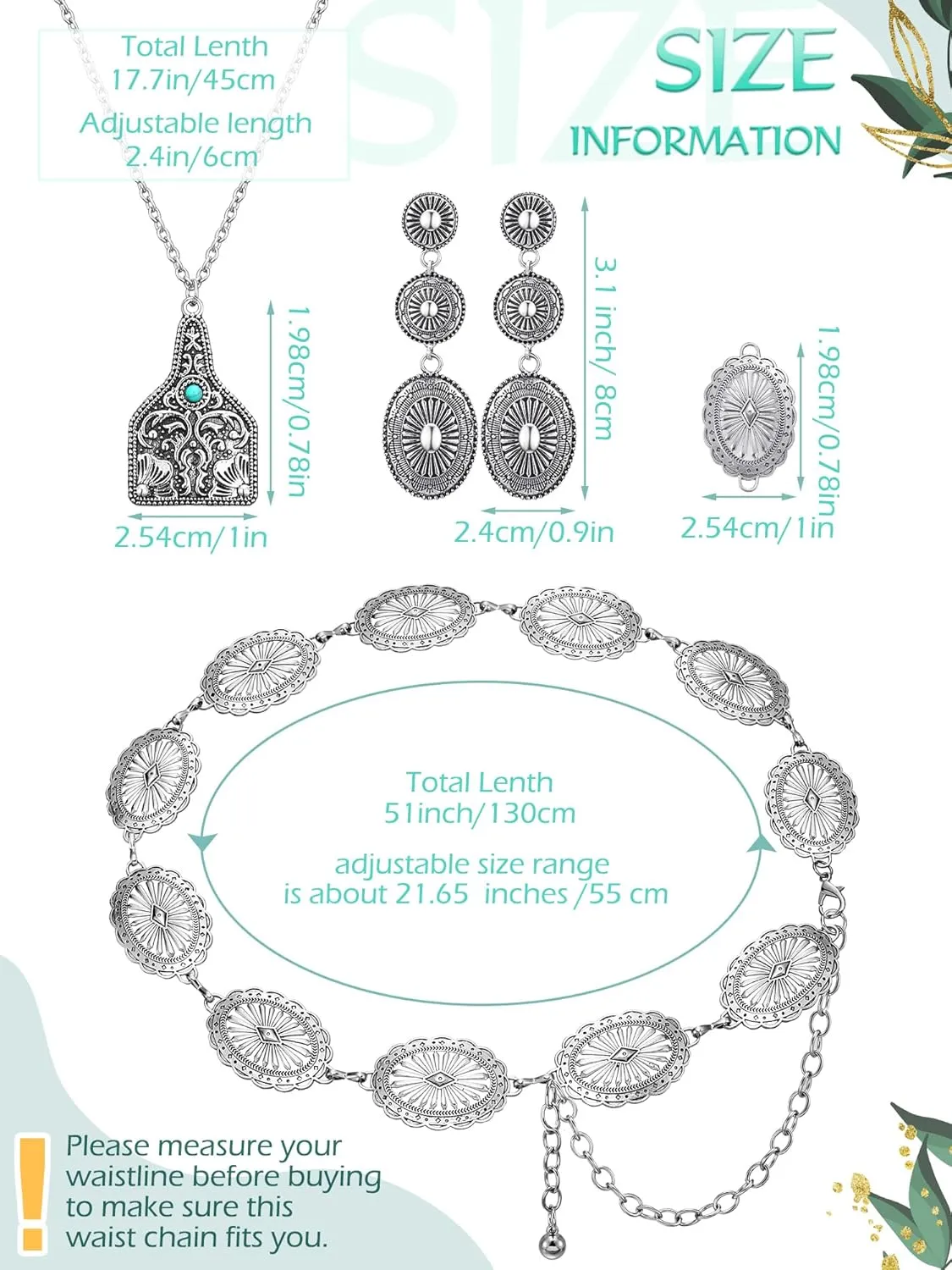 Inbagi 3 Pcs Western Jewelry for Women Bohemian Set, Boho Pendant Long Choker, Faux Leather Layered Bracelet, Dangle Earrings
