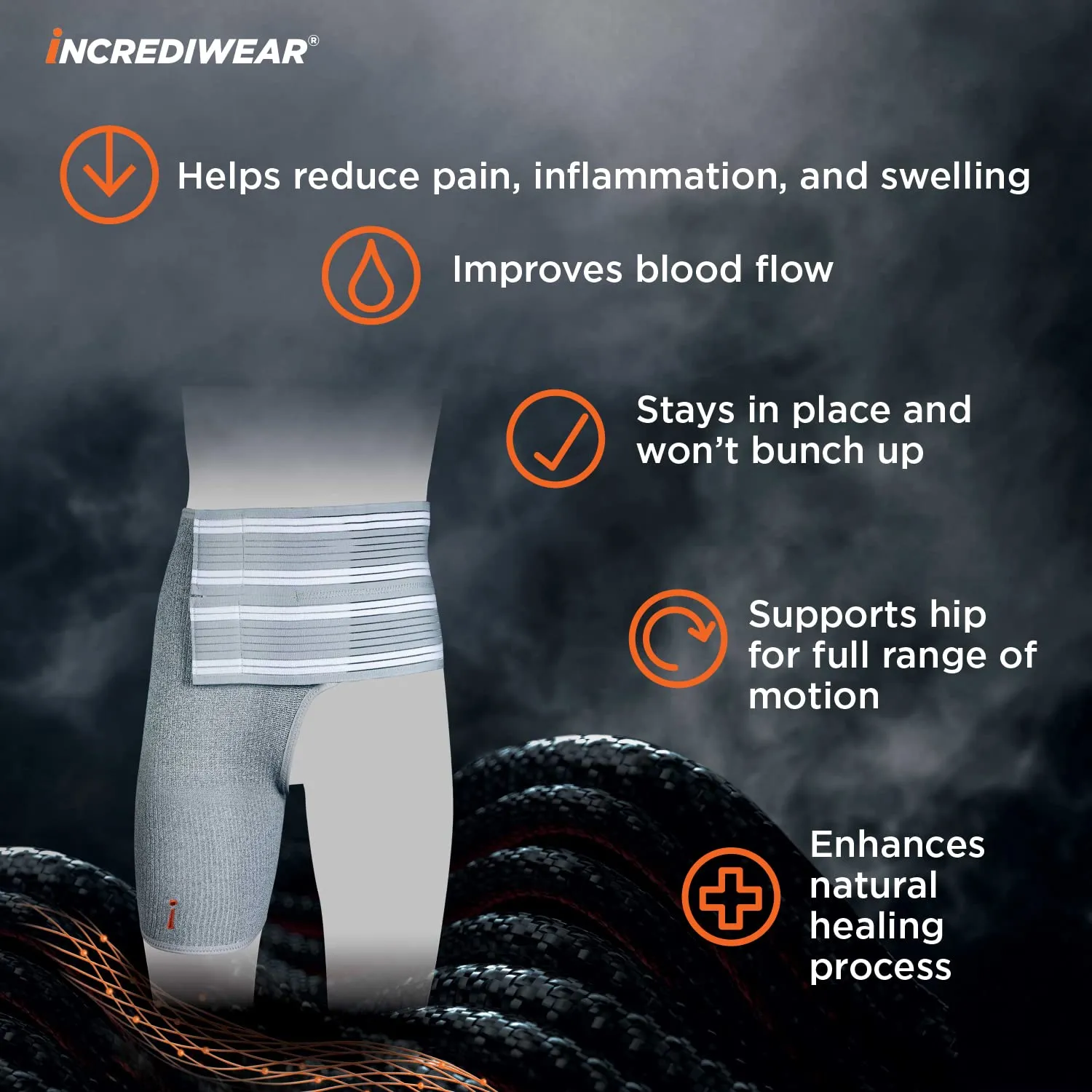 Incrediwear Hip Brace  Hip Brace for Women and Men, Supports Hip Pain Relief and Aids Hip Injury Recovery, Reduces Swelling, Designed for Support, Comfort, & Mobility (Right Leg, XX-Large)