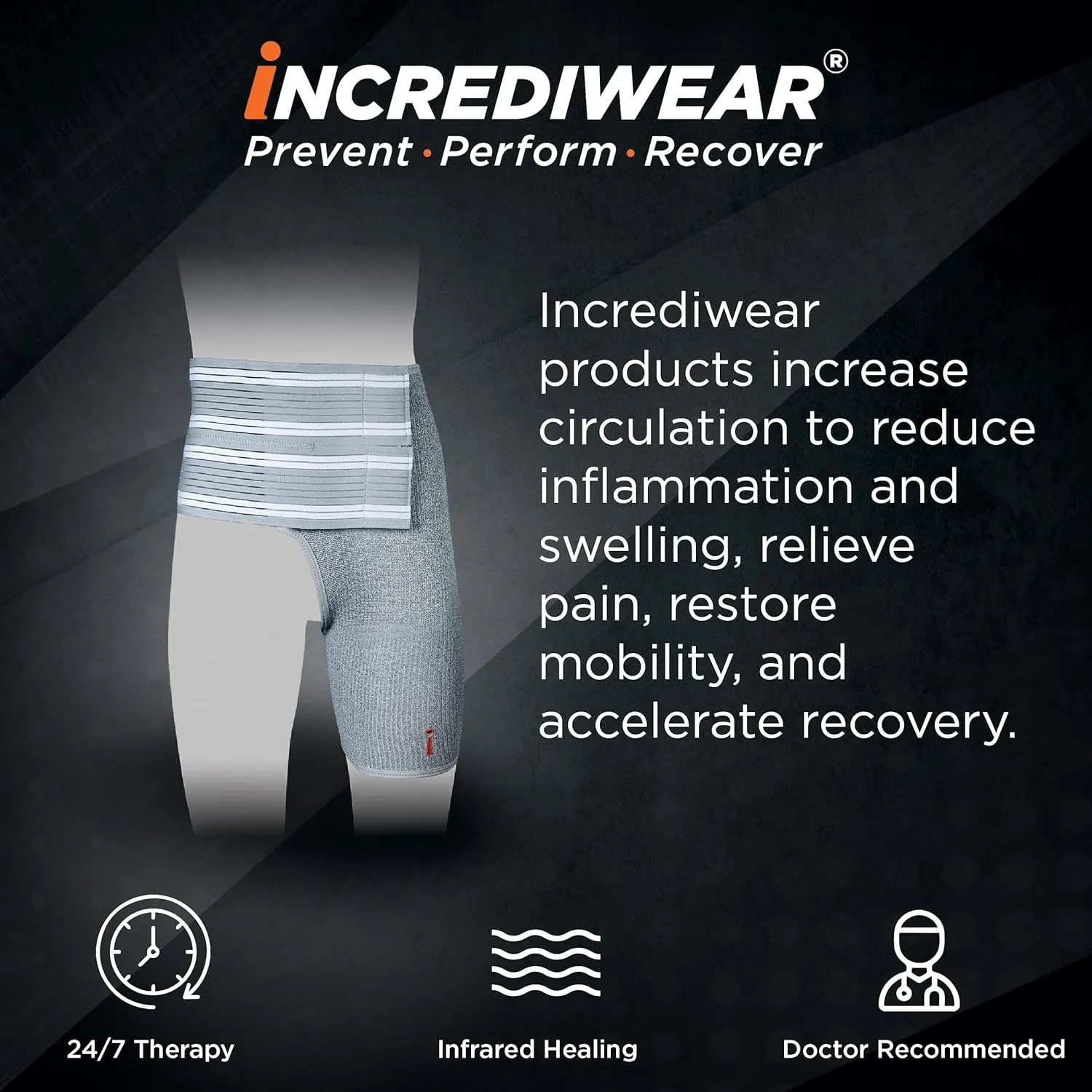 Incrediwear Hip Brace  Hip Brace for Women and Men, Supports Hip Pain Relief and Aids Hip Injury Recovery, Reduces Swelling, Designed for Support, Comfort, & Mobility (Right Leg, XX-Large)