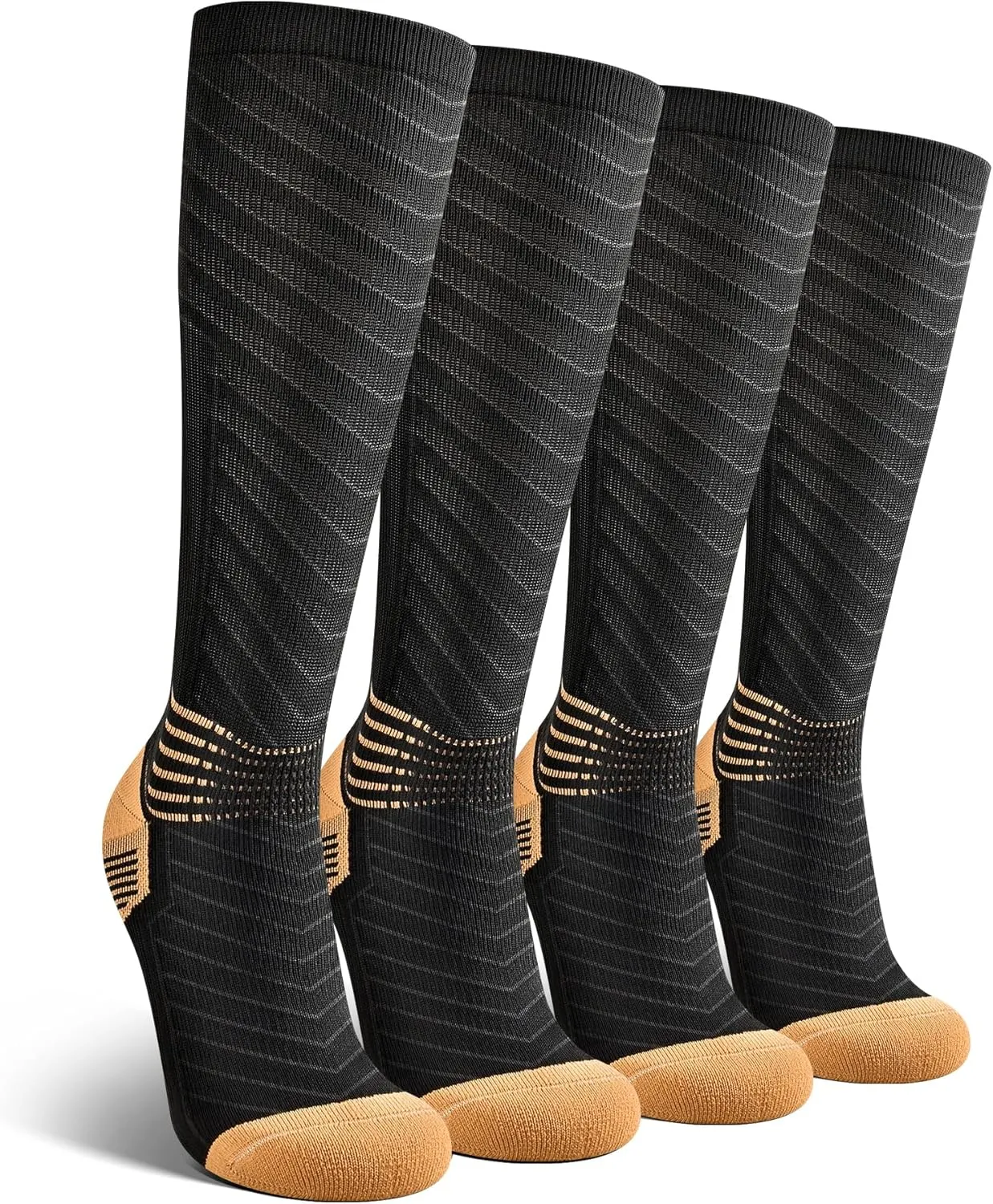 IRAMY Copper Compression Socks for Men Women 15-20 mmHg Ankle Support V-Shape Gradient Compression Coolmax Wicking Knee High Socks