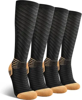 IRAMY Copper Compression Socks for Men Women 15-20 mmHg Ankle Support V-Shape Gradient Compression Coolmax Wicking Knee High Socks