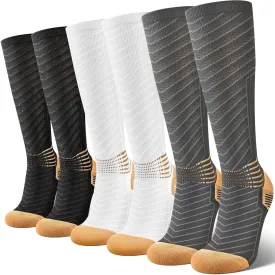 IRAMY Copper Compression Socks Men Women Ankle Support V-Shape Gradient Compression Coolmax Wicking Knee High Socks 3 Packs