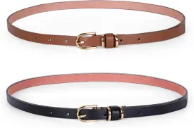 JASGOOD Women's Skinny PU Leather Belt Solid Color Fashion Thin Waist Belt with Gold Buckle for Jeans Pants 1/2 Width
