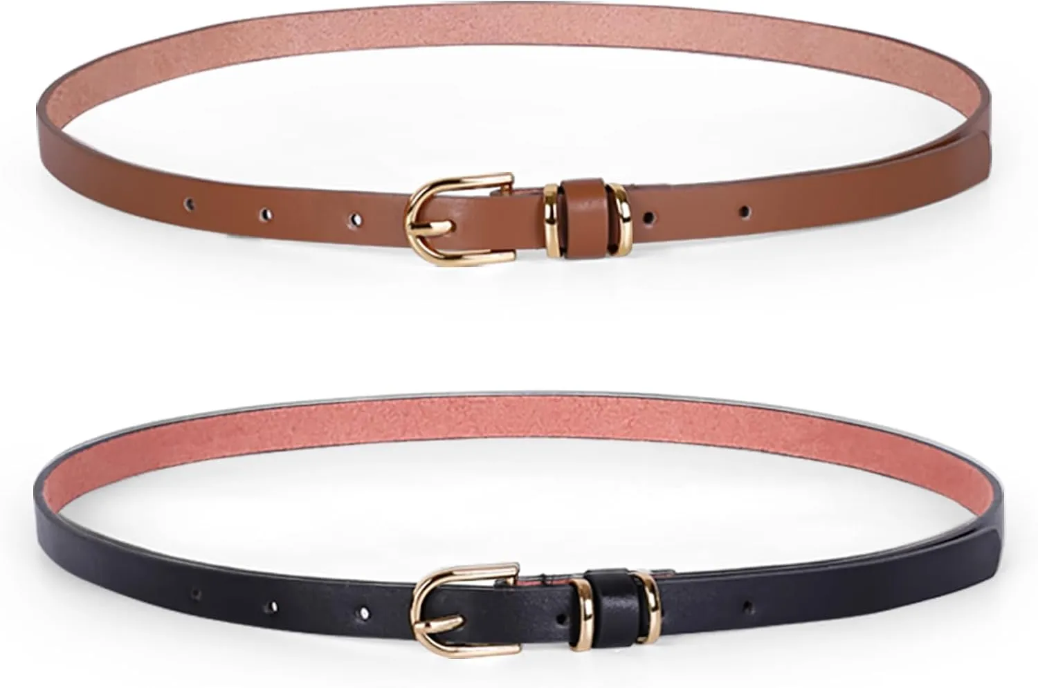 JASGOOD Women's Skinny PU Leather Belt Solid Color Fashion Thin Waist Belt with Gold Buckle for Jeans Pants 1/2 Width