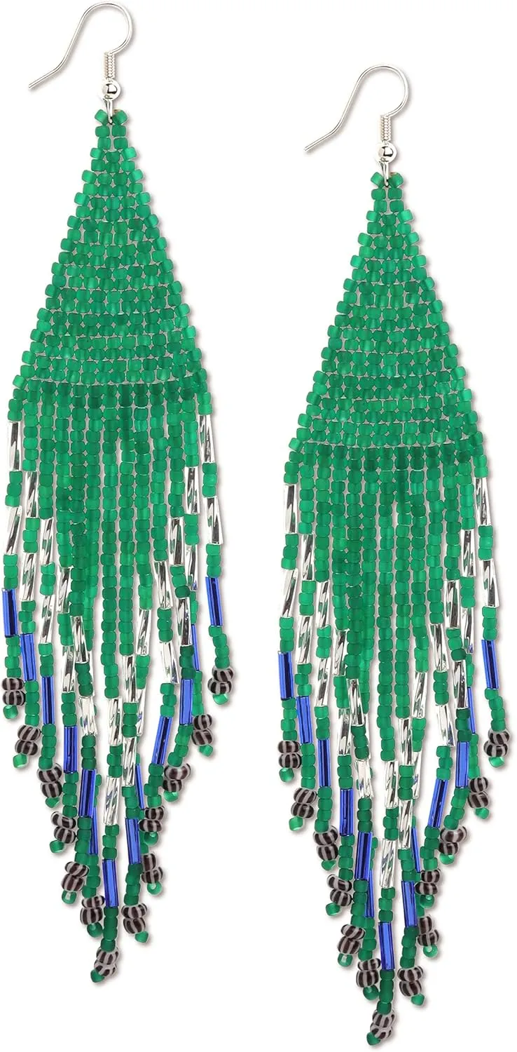 JeanBeau Seed Beads Tassel Earrings for Women Teen,Long Boho Handmade Colorful Beaded Dangle Drop Fringe Dangling Bohemian Accessories Summer Prom Party Jewelry Gift