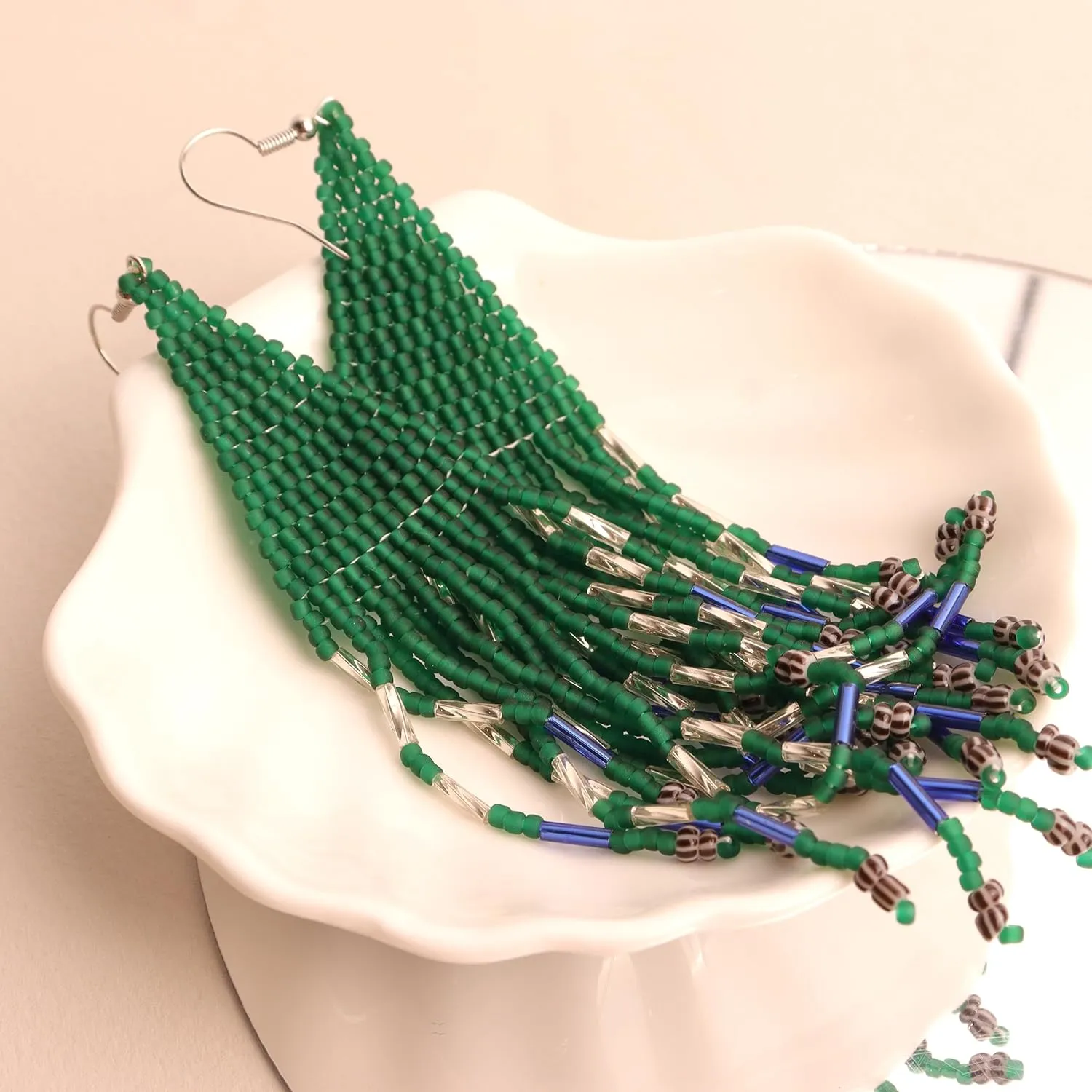 JeanBeau Seed Beads Tassel Earrings for Women Teen,Long Boho Handmade Colorful Beaded Dangle Drop Fringe Dangling Bohemian Accessories Summer Prom Party Jewelry Gift