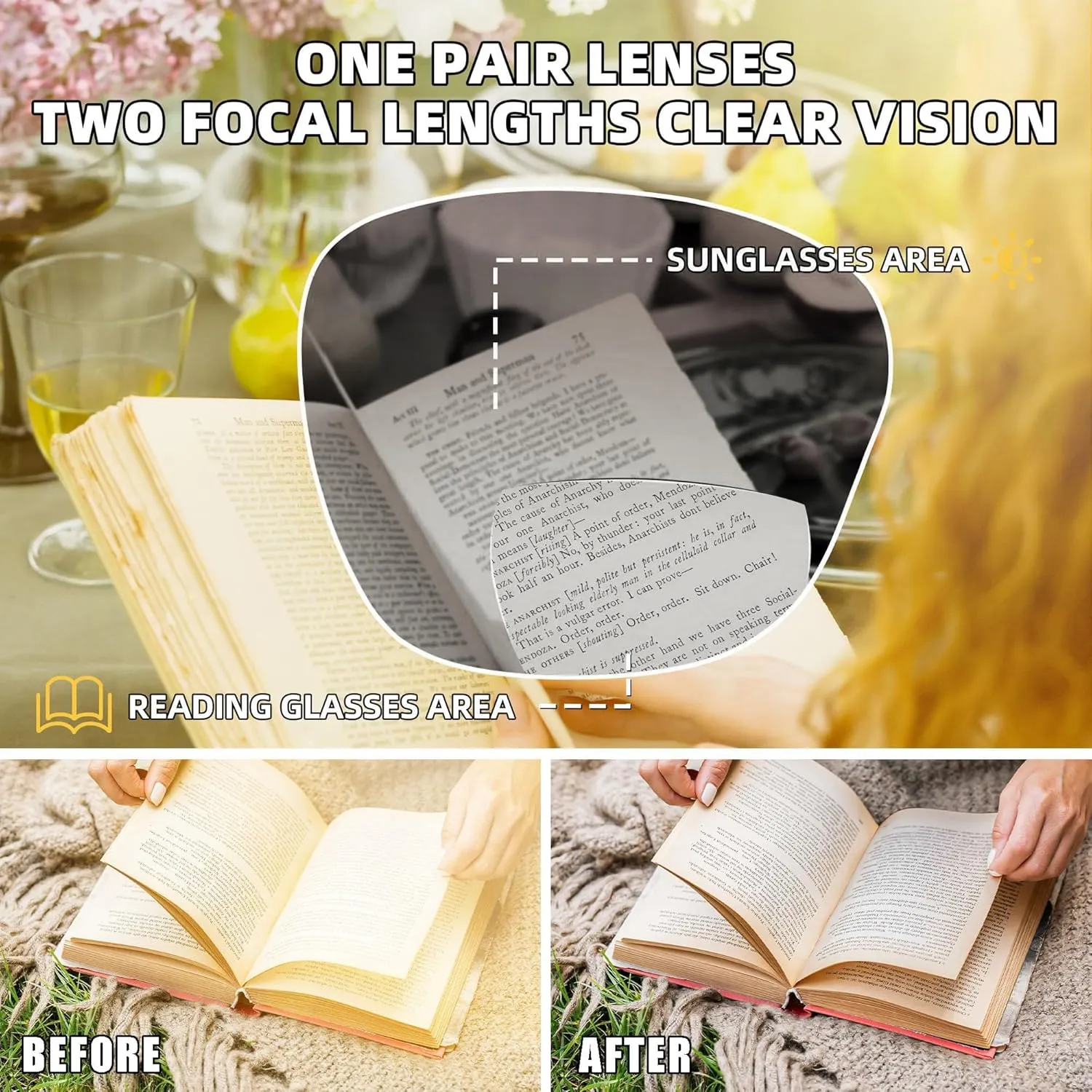 JM Bifocal Reading Sunglasses for Women Fashion Oversized Square Sun Readers Outdoor Reading Glasses UV400 Protection Black  1.0