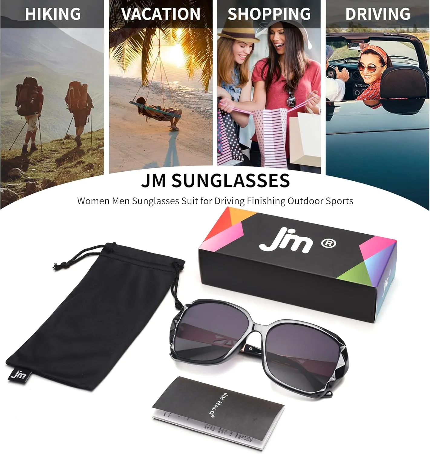 JM Bifocal Reading Sunglasses for Women Fashion Oversized Square Sun Readers Outdoor Reading Glasses UV400 Protection Black  1.0