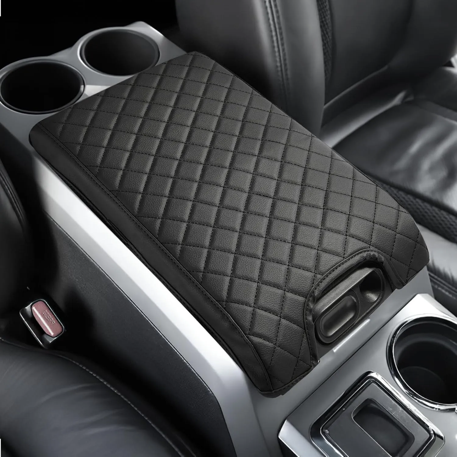 JOYTUTUS Center Console Cover Compatible with 2009-2014 Ford F150, Leather Armrest Cover Center Console Cushion Arm Rest Cover