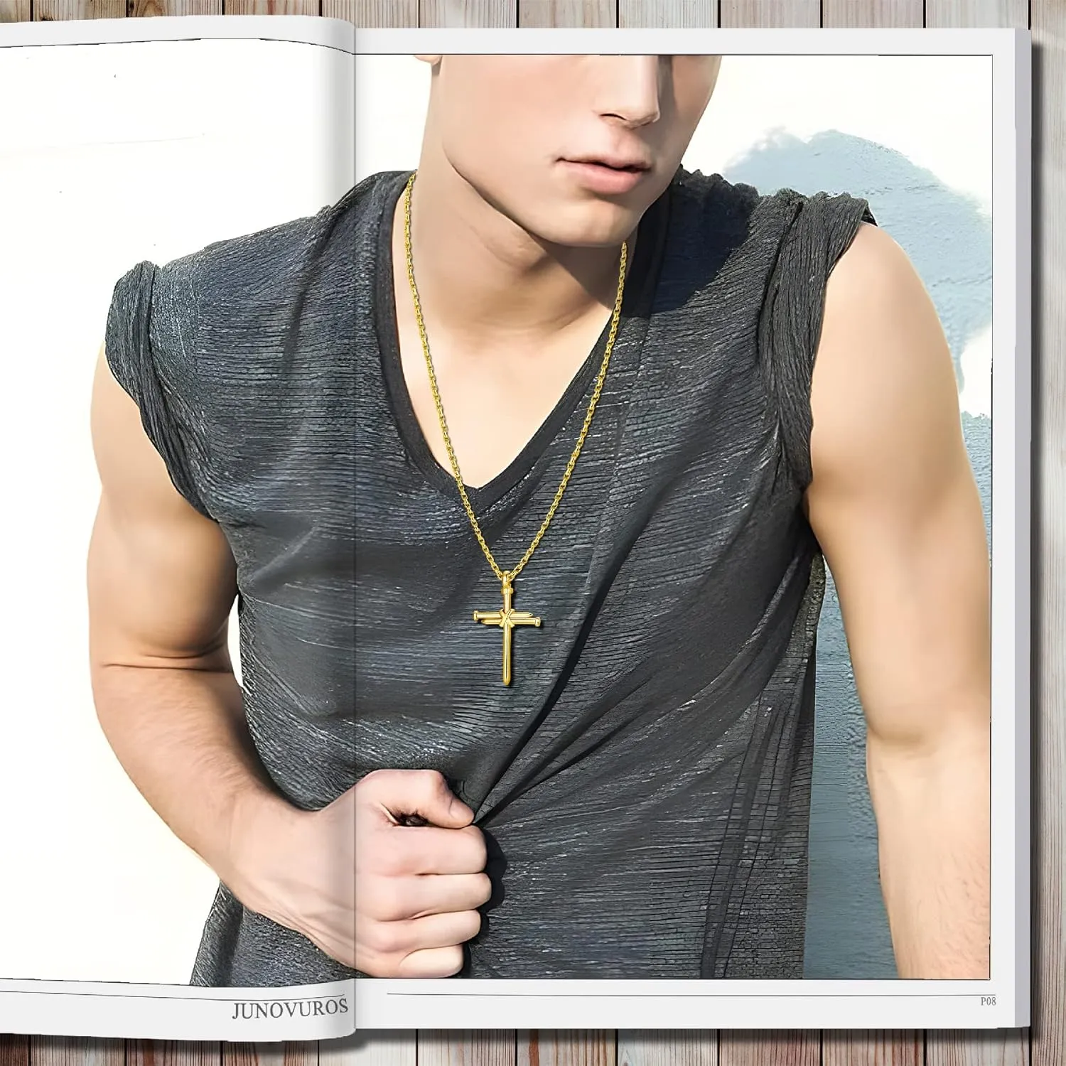 JUNOVUROS Nail Cross Necklace for Men Stainless Steel Religious Retro Nail Cross Pendant Necklace, 18 to 28 Inch Rolo Chain, Silver/Gold/Black