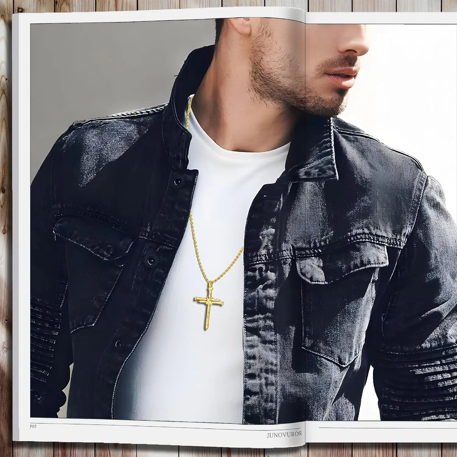 JUNOVUROS Nail Cross Necklace for Men Stainless Steel Religious Retro Nail Cross Pendant Necklace, 18 to 28 Inch Rolo Chain, Silver/Gold/Black
