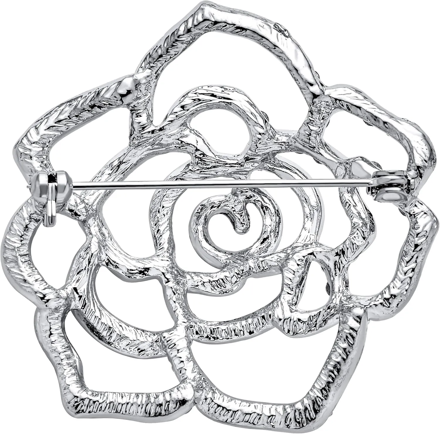 Large Fashion Statement Sparkling Party Rose Flower Shape Open Pave Crystal Wedding Brooch Scarf Pin For Women Silver Tone Rhodium Plated