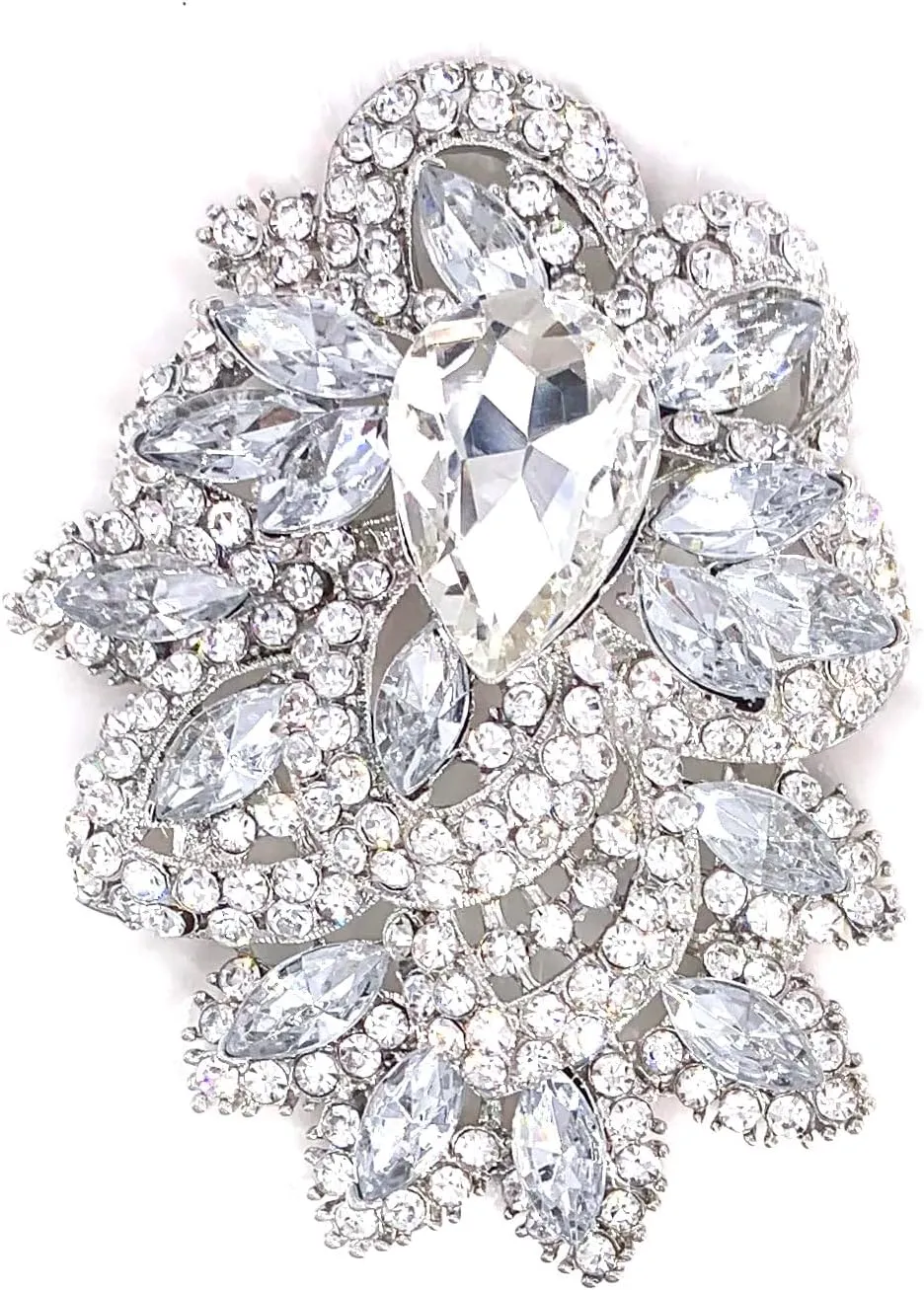 LAXPICOL Big Large Women's Vintage Austrian Crystal Elegant Flower Teardrop Brooch Gold Tone