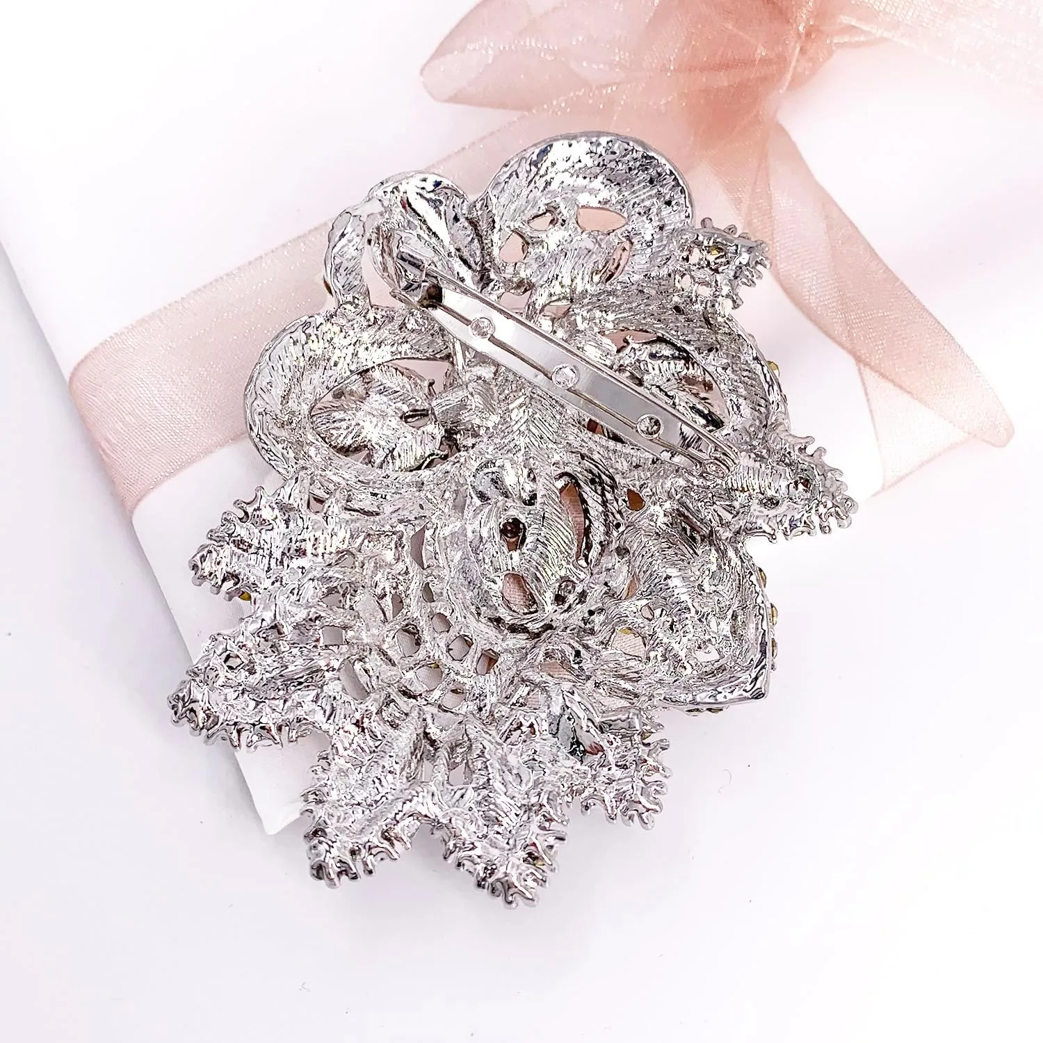 LAXPICOL Big Large Women's Vintage Austrian Crystal Elegant Flower Teardrop Brooch Gold Tone